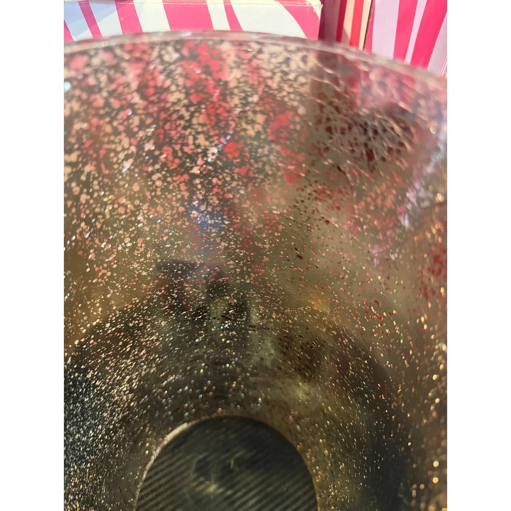 Pink Zebra Gold Mercury Crackle Glass Cylinder Vase 11.5 Inch Copper Bronze